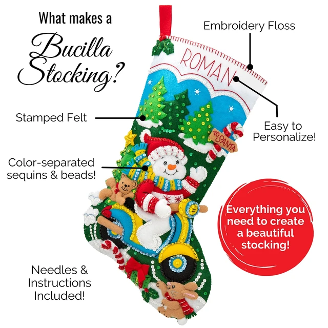 Alt view image 4 of 6 - Bucilla 89320E Felt Applique Gem Dots Stocking Kit, Sugarplum Fairy, 18"