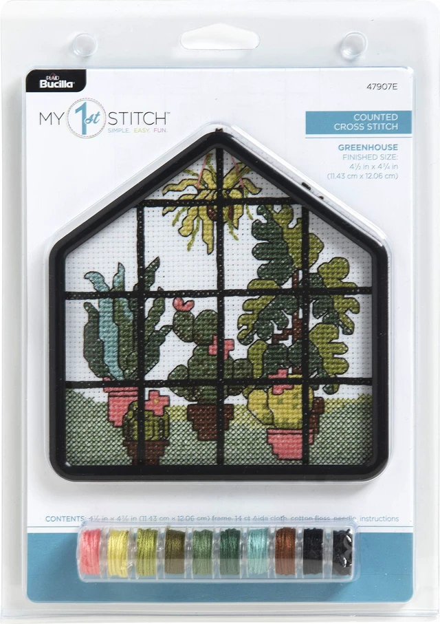 Main image of Bucilla 47907E My 1st Stitch Counted Cross Stitch Kit, 4", Greenhouse