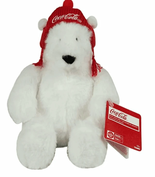 Main image of Coca Cola 6" White Polar Bear Plush Wearing Red Coke Trapper Hat