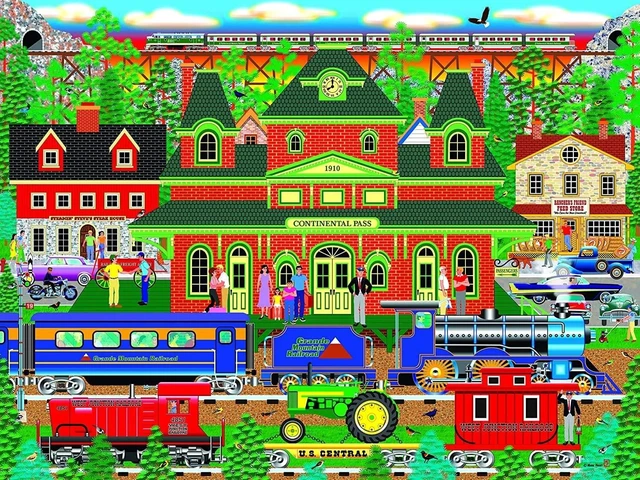 Main image of RoseArt - Home Country - Mountain Rail Holiday - 1000 Piece Jigsaw Puzzle for Adults