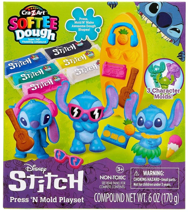 Main image of Cra-Z-Art Disney Stitch Softee Dough Press 'N Mold Modelling Dough Playset, 3 Character Molds, Ages 3+