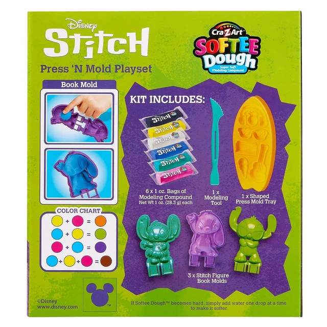 Alt view image 4 of 4 - Cra-Z-Art Disney Stitch Softee Dough Press 'N Mold Modelling Dough Playset, 3 Character Molds, Ages 3+