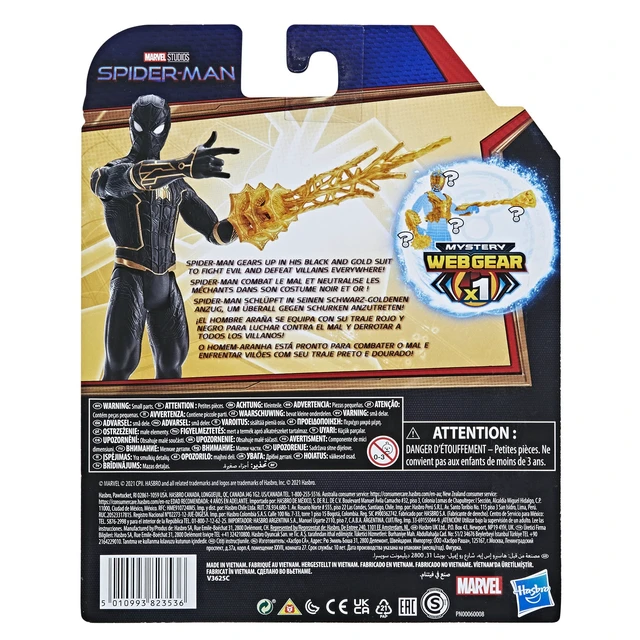 Alt view image 4 of 4 - Marvel Spider-Man 6-Inch Mystery Web Gear Black and Gold Suit Spider-Man Action Figure, Includes Mystery Web Gear Armor Accessory and Character Accessory, Ages 4 and Up