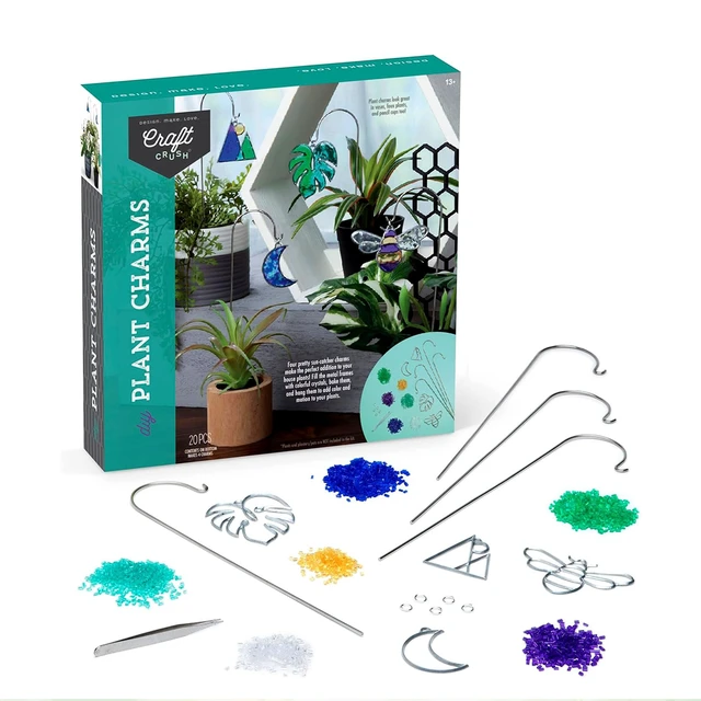 Main image of Craft Crush Plant Charms Kit Makes 4 Suncatcher Charms for Plants Metal Garden Stakes & Decorative Ornaments for Plant Lovers, Gift, Home Decor, Teens & Adults - DIY Art & Craft Kit - Ages 13+