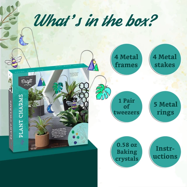 Alt view image 6 of 7 - Craft Crush Plant Charms Kit Makes 4 Suncatcher Charms for Plants Metal Garden Stakes & Decorative Ornaments for Plant Lovers, Gift, Home Decor, Teens & Adults - DIY Art & Craft Kit - Ages 13+