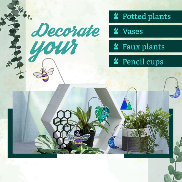 Alt view image 4 of 7 - Craft Crush Plant Charms Kit Makes 4 Suncatcher Charms for Plants Metal Garden Stakes & Decorative Ornaments for Plant Lovers, Gift, Home Decor, Teens & Adults - DIY Art & Craft Kit - Ages 13+