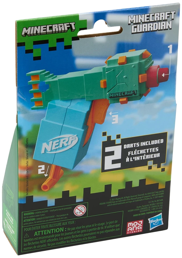 Alt view image 2 of 6 - Nerf MicroShots Minecraft Guardian Mini Blaster, Minecraft Guardian Mob Design, Includes 2 Official Elite Darts, Priming Handle