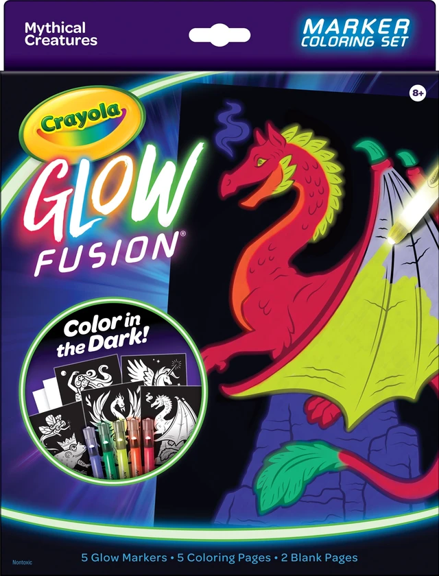 Main image of Crayola Glow in The Dark Coloring Set with Markers, Mythical Creature Art Kits, Unisex Child 8+