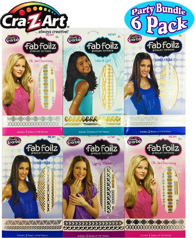 Main image of Fab Foilz Temporary Tattoos Gift Set Party Bundle - 6 Pack (Over 200 Tattoos)