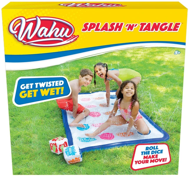 Main image of Wahu Splash 'N' Tangle Water Game for Kids Ages 5+ and Adults, Kids Outdoor Twister Water Game with Play Mat, Hose Connector, and 2 Dice, Multicolor