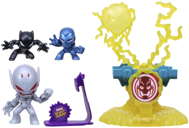Main image of Marvel Stunt Squad Villain Knockdown Playset, Black Panther and Iron Man vs. Ultron, 1.5-Inch Action Figures, Toys for Kids Ages 4 and Up, Large