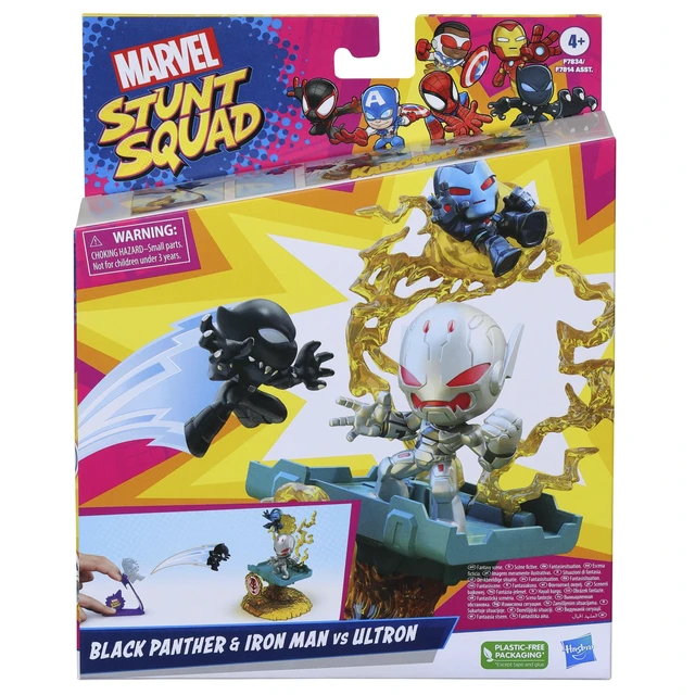 Alt view image 3 of 4 - Marvel Stunt Squad Villain Knockdown Playset, Black Panther and Iron Man vs. Ultron, 1.5-Inch Action Figures, Toys for Kids Ages 4 and Up, Large