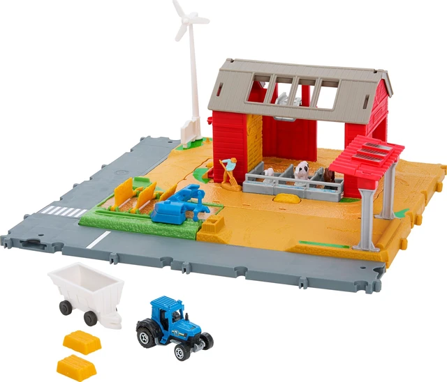 Main image of Matchbox Toy Car & Playset, Action Drivers Farm Adventure with 1:64 Scale Tractor & Trailer, 2 Hay Bales & Detachable Goat, Horse & Cow Figures & Sounds