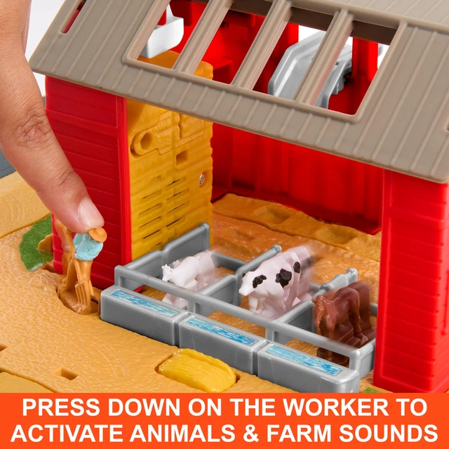 Alt view image 3 of 6 - Matchbox Toy Car & Playset, Action Drivers Farm Adventure with 1:64 Scale Tractor & Trailer, 2 Hay Bales & Detachable Goat, Horse & Cow Figures & Sounds