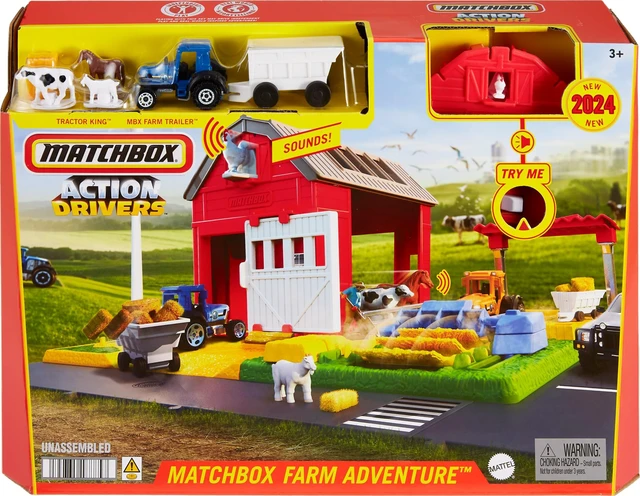 Alt view image 6 of 6 - Matchbox Toy Car & Playset, Action Drivers Farm Adventure with 1:64 Scale Tractor & Trailer, 2 Hay Bales & Detachable Goat, Horse & Cow Figures & Sounds