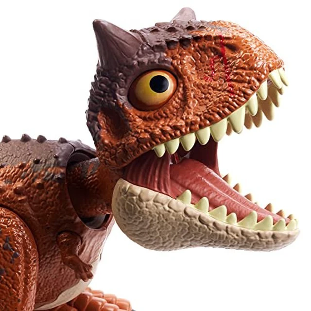 Alt view image 3 of 7 - Jurassic World Toys Chompin Carnotaurus Toro Dinosaur Action Figure Camp Cretaceous with Button-Activated Chomping & Other Motions, Realistic Sculpting, Kid Gift Age 4 Years & Up, Multi