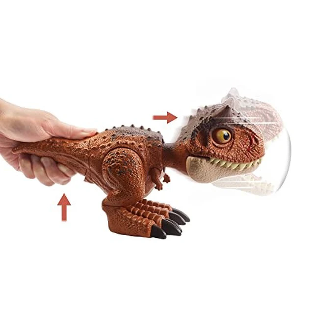 Alt view image 4 of 7 - Jurassic World Toys Chompin Carnotaurus Toro Dinosaur Action Figure Camp Cretaceous with Button-Activated Chomping & Other Motions, Realistic Sculpting, Kid Gift Age 4 Years & Up, Multi