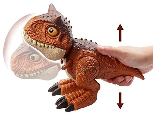 Alt view image 7 of 7 - Jurassic World Toys Chompin Carnotaurus Toro Dinosaur Action Figure Camp Cretaceous with Button-Activated Chomping & Other Motions, Realistic Sculpting, Kid Gift Age 4 Years & Up, Multi