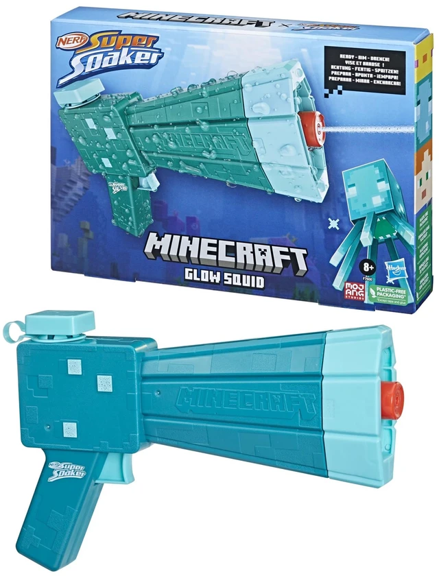 Main image of Nerf Super Soaker Minecraft Glow Squid Water Blaster, Minecraft Dungeons Squid Mob Design