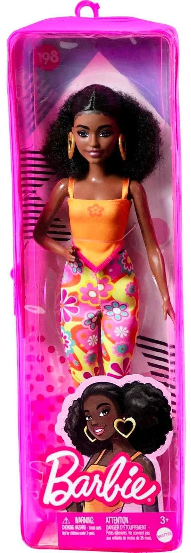 Alt view image 6 of 6 - Barbie Fashionistas Doll #198, Petite with Curly Black Hair, Retro Floral Clothes & Accessories Including Sandals & Heart-Shaped Earrings
