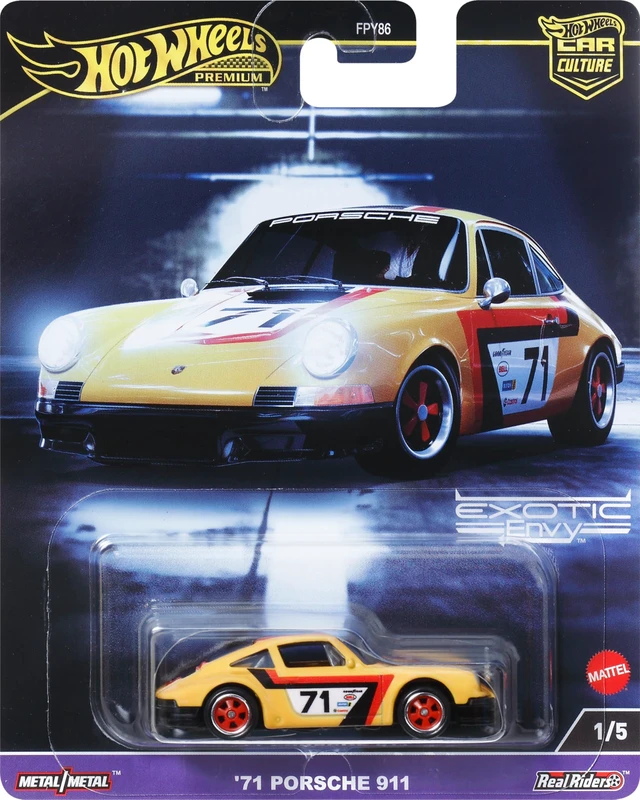 Alt view image 6 of 6 - Hot Wheels Premium Car Culture Circuit Legends Toy Vehicle, 1:64 Scale Die-Cast '71 Porsche 911 for Collectors, Real Riders Tires, Metal/Metal Chassis
