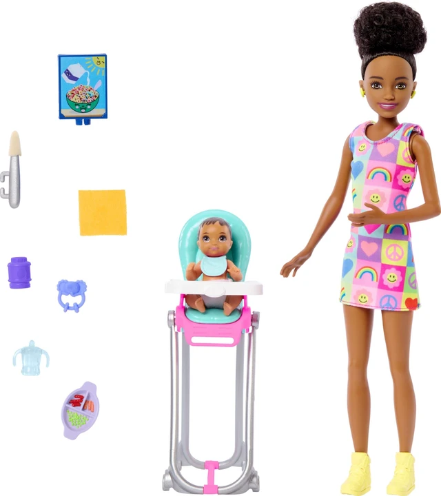Main image of Barbie Skipper Doll & Playset with Accessories, Babysitting Set Themed to Mealtime, Color-Change Toy Play