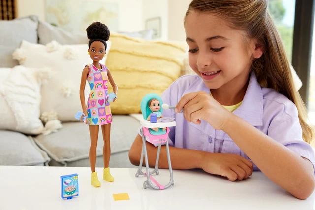 Alt view image 2 of 6 - Barbie Skipper Doll & Playset with Accessories, Babysitting Set Themed to Mealtime, Color-Change Toy Play
