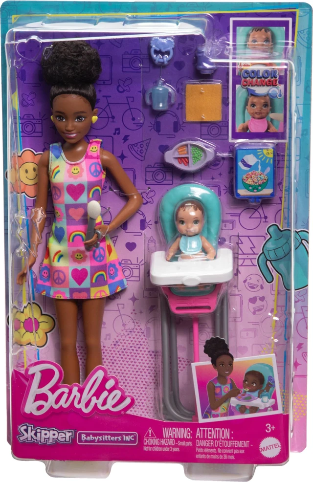 Alt view image 6 of 6 - Barbie Skipper Doll & Playset with Accessories, Babysitting Set Themed to Mealtime, Color-Change Toy Play