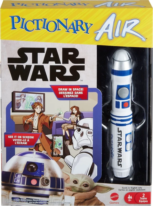 Main image of Mattel Games Pictionary Air Star Wars Family Game for Kids & Adults with R2-D2 Light Pen and Themed Picture Clue Cards