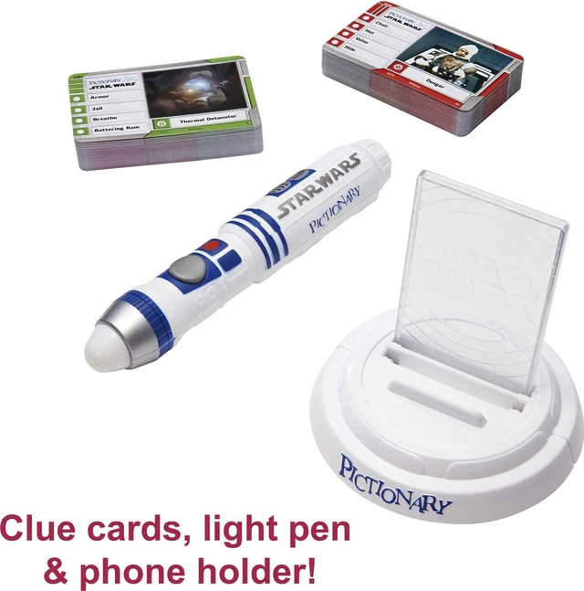 Alt view image 3 of 6 - Mattel Games Pictionary Air Star Wars Family Game for Kids & Adults with R2-D2 Light Pen and Themed Picture Clue Cards