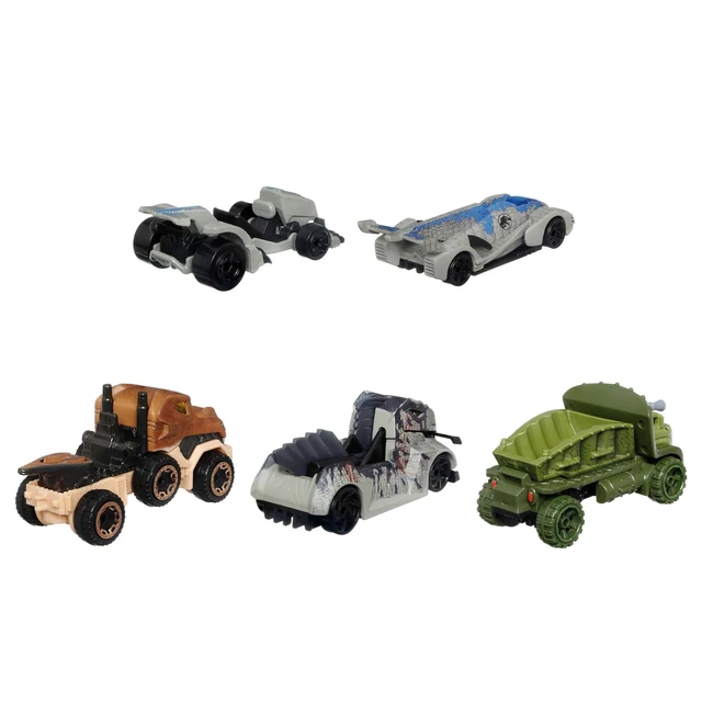 Alt view image 3 of 7 - Hot Wheels Jurassic World Set Character Cars 4 Pack, Velociraptor Beta, Velociraptor (Blue), Tyrannosaurus Rex, Giganotosaurus