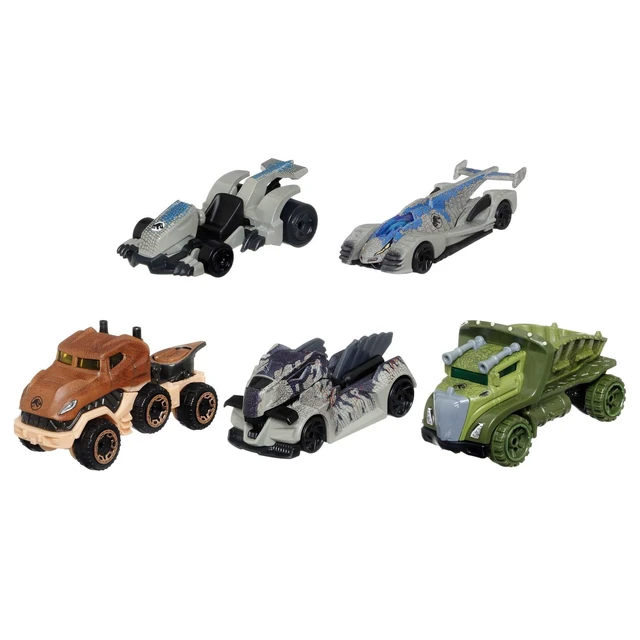 Alt view image 6 of 7 - Hot Wheels Jurassic World Set Character Cars 4 Pack, Velociraptor Beta, Velociraptor (Blue), Tyrannosaurus Rex, Giganotosaurus