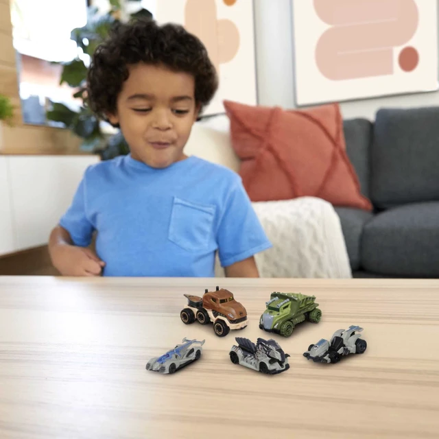 Alt view image 7 of 7 - Hot Wheels Jurassic World Set Character Cars 4 Pack, Velociraptor Beta, Velociraptor (Blue), Tyrannosaurus Rex, Giganotosaurus