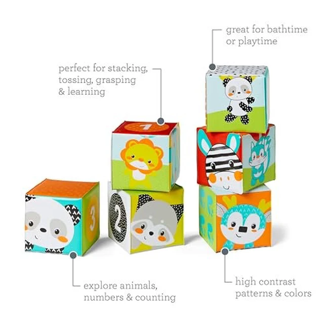 Alt view image 5 of 7 - Infantino Colors & Numbers Bath Blocks - 6 Soft Blocks for Bath or Playtime, Adorable Animals, Numbers, Colors and Patterns, Fun to Stack, Toss, Grasp and Learn, for Babies and Toddlers, 0M+
