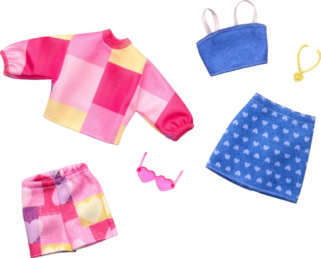 Main image of Barbie Fashions Clothing Set with 2 Outfits for Fashion Doll Including Pink & Blue Inspired Skirt, Shorts, 2 Tops & 2 Accessories