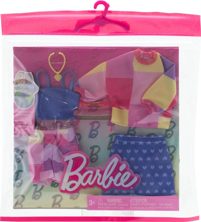 Alt view image 2 of 3 - Barbie Fashions Clothing Set with 2 Outfits for Fashion Doll Including Pink & Blue Inspired Skirt, Shorts, 2 Tops & 2 Accessories