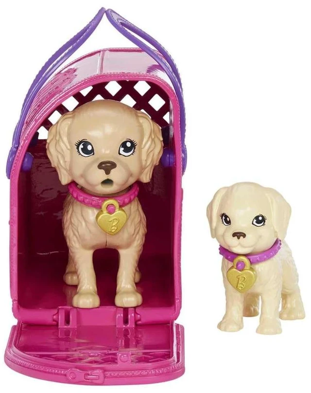 Alt view image 3 of 7 - Barbie Pup Adoption Doll & Accessories Set with Color-Change, 2 Pets, Carrier & 10 Accessories, Brunette in Purple Dress