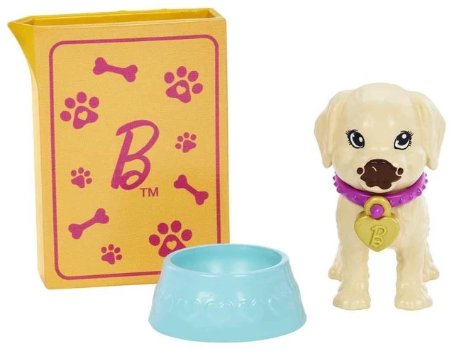 Alt view image 5 of 7 - Barbie Pup Adoption Doll & Accessories Set with Color-Change, 2 Pets, Carrier & 10 Accessories, Brunette in Purple Dress