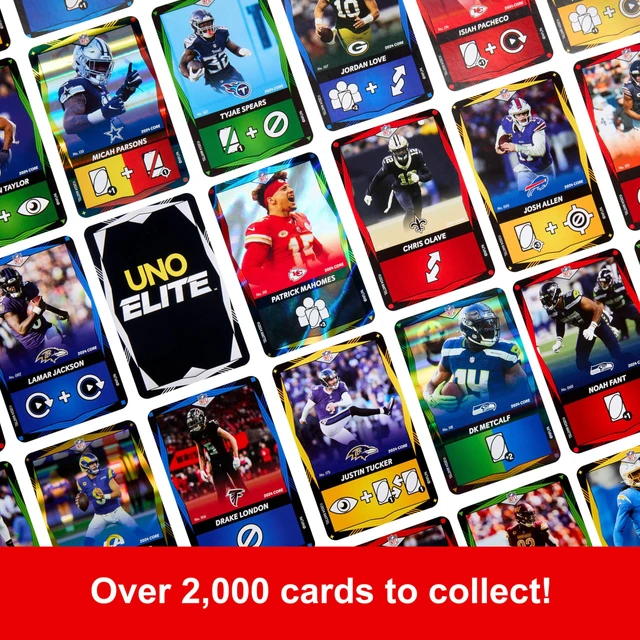 Alt view image 4 of 6 - Mattel Games UNO Elite NFL Card Game, 2024 Officially Licensed Core Edition with 4 Collectible Foil Cards Featuring Team Players