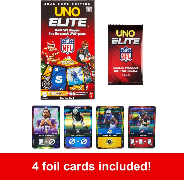 Alt view image 5 of 6 - Mattel Games UNO Elite NFL Card Game, 2024 Officially Licensed Core Edition with 4 Collectible Foil Cards Featuring Team Players