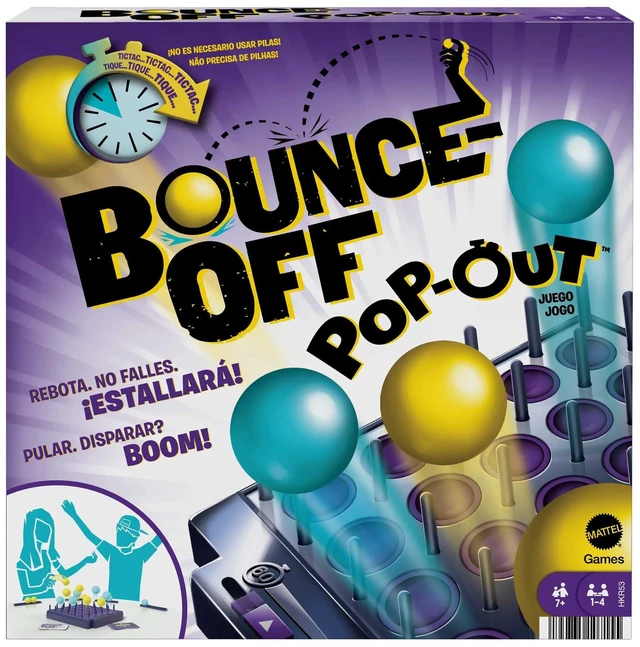 Main image of Mattel Games Bounce-Off Pop-Out Party Game for Family, Teens, Adults and Game Night, Balls Go Flying, No Batteries Required