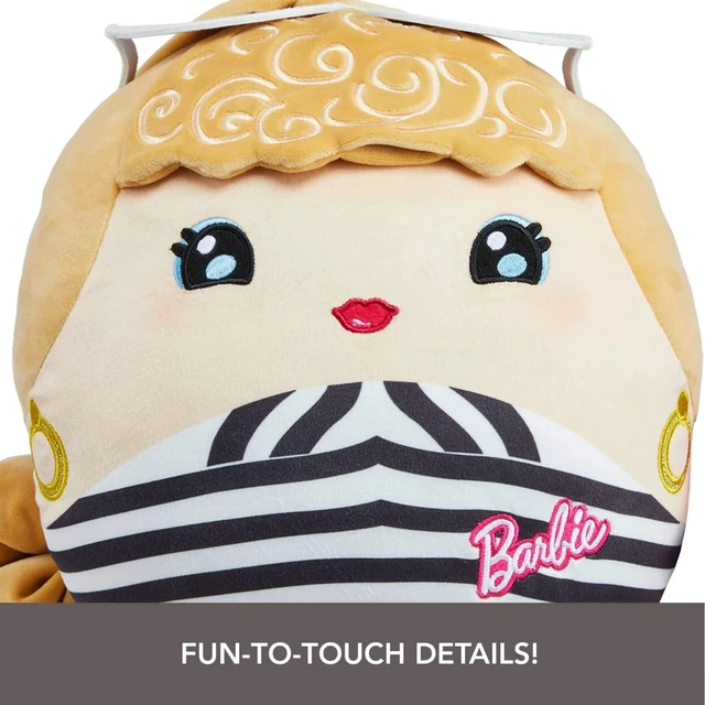 Alt view image 3 of 5 - Barbie Cuutopia Plush, 10-inch Soft Pillow Doll with Chevron Swimsuit & Felt Sun