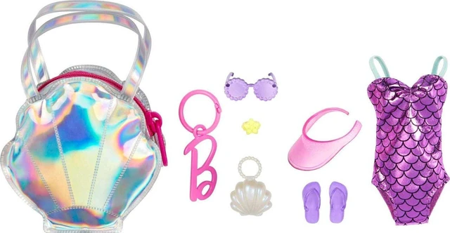 Alt view image 2 of 5 - Barbie Clothes, Deluxe Clip-on Beach Bag with Swimsuit and 5 Themed Accessories