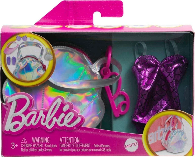 Main image of Barbie Clothes, Deluxe Clip-on Beach Bag with Swimsuit and 5 Themed Accessories