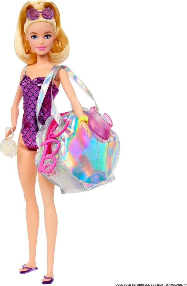 Alt view image 3 of 5 - Barbie Clothes, Deluxe Clip-on Beach Bag with Swimsuit and 5 Themed Accessories