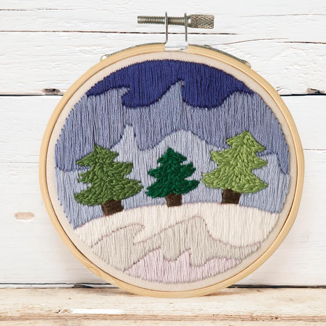 Alt view image 3 of 7 - Leisure Arts Embroidery Kit 4" Snowy Forest (French) - Embroidery Kit for Beginners and Adults, Cross Stitch Kits with Patterns, DIY Starter Set for Seasonal Craft Projects