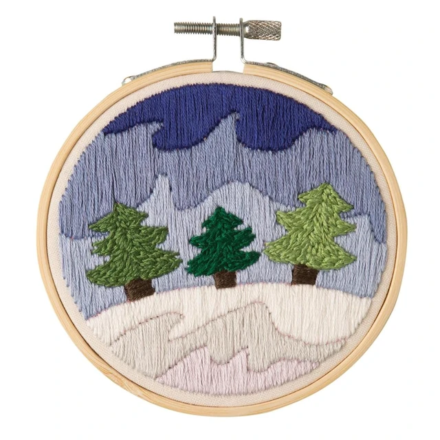 Alt view image 6 of 7 - Leisure Arts Embroidery Kit 4" Snowy Forest (French) - Embroidery Kit for Beginners and Adults, Cross Stitch Kits with Patterns, DIY Starter Set for Seasonal Craft Projects