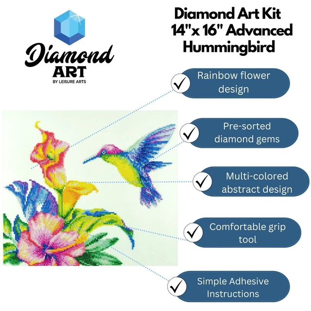 Alt view image 2 of 2 - DIAMOND ART BY LEISURE ARTS Diamond Painting Kits 14"X16" Hummingbird