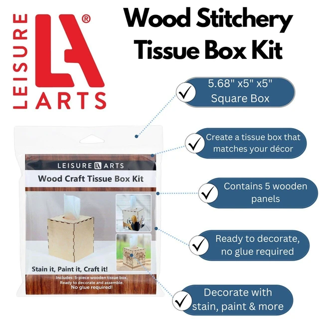 Alt view image 2 of 2 - Leisure Arts Wood Tissue Box Square 5.68"X5"X5", Craft Kit, Unfinished Wood Box