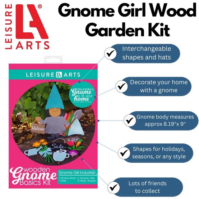 Alt view image 2 of 4 - Leisure Arts Wood - Garden Kit Gnome, Basics Girl, Gnome Craft Kit